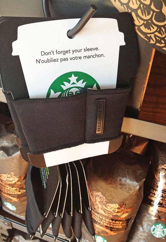 Starbucks re-usable sleeves display